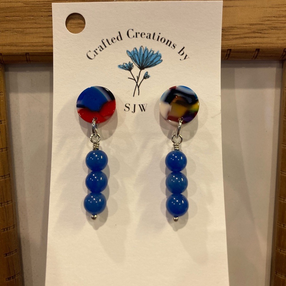 Multicolor and Blue Dangle Earrings Agate